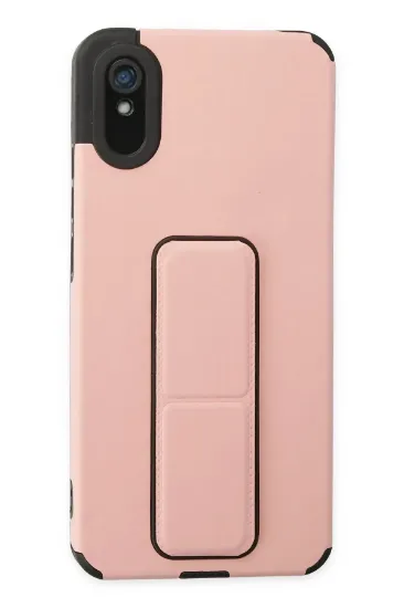 Newface Xiaomi Redmi 9A Kılıf Mega Standlı Silikon - Pudra resmi