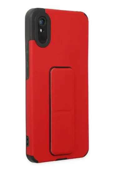 Newface Xiaomi Redmi 9A Kılıf Mega Standlı Silikon - Kırmızı resmi