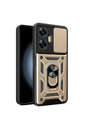 Newface Realme C55 Kılıf Pars Lens Yüzüklü Silikon - Gold resmi