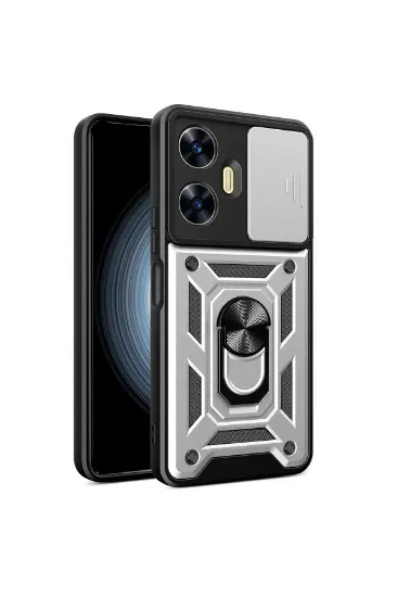 Newface Realme C55 Kılıf Pars Lens Yüzüklü Silikon - Gümüş resmi