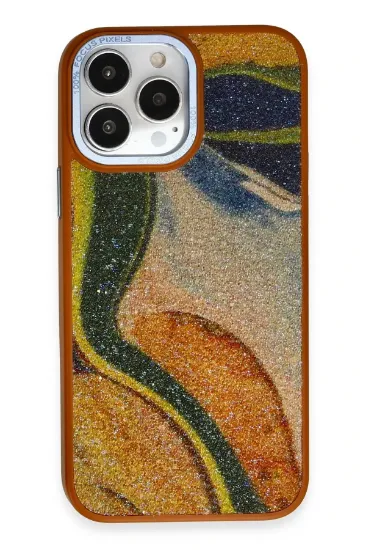 Newface iPhone 12 Pro Max Kılıf Moda Simli Kapak - Kahverengi resmi