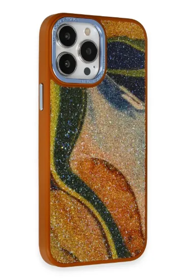 Newface iPhone 12 Pro Max Kılıf Moda Simli Kapak - Kahverengi resmi