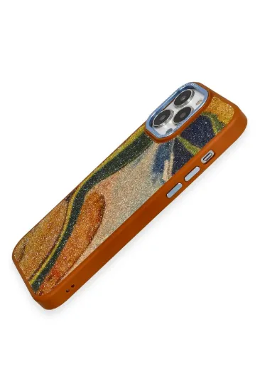 Newface iPhone 12 Pro Max Kılıf Moda Simli Kapak - Kahverengi resmi
