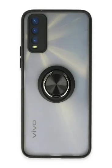 Newface Vivo Y11S Kılıf Montreal Yüzüklü Silikon Kapak - Siyah resmi