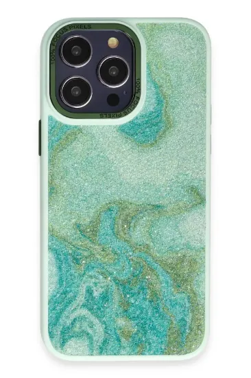 Newface iPhone 12 Pro Max Kılıf Moda Simli Kapak - Yeşil resmi