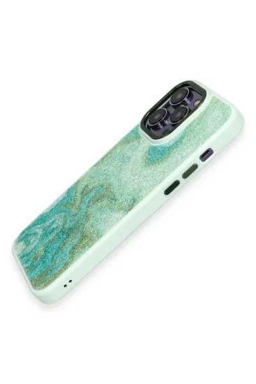 Newface iPhone 12 Pro Max Kılıf Moda Simli Kapak - Yeşil resmi