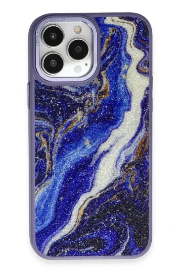 Newface iPhone 12 Pro Max Kılıf Moda Simli Kapak - Mavi resmi