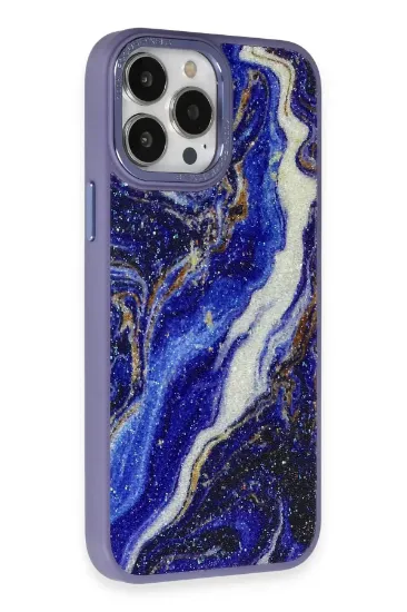Newface iPhone 12 Pro Max Kılıf Moda Simli Kapak - Mavi resmi