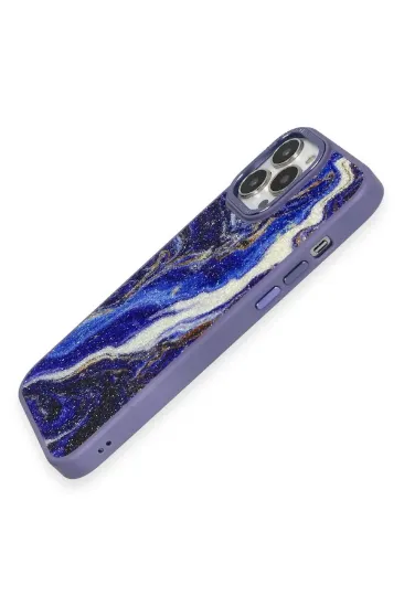 Newface iPhone 12 Pro Max Kılıf Moda Simli Kapak - Mavi resmi