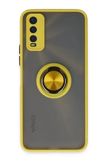 Newface Vivo Y11S Kılıf Montreal Yüzüklü Silikon Kapak - Sarı resmi