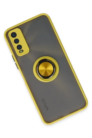 Newface Vivo Y11S Kılıf Montreal Yüzüklü Silikon Kapak - Sarı resmi