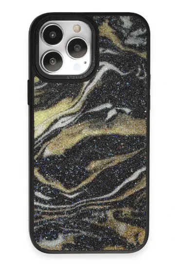Newface iPhone 13 Pro Kılıf Moda Simli Kapak - Siyah resmi
