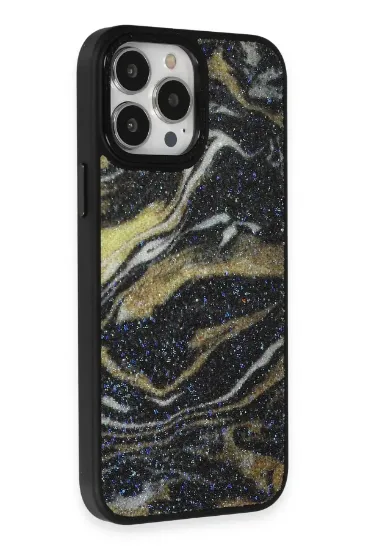 Newface iPhone 13 Pro Kılıf Moda Simli Kapak - Siyah resmi
