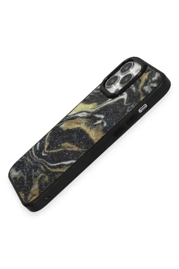 Newface iPhone 13 Pro Kılıf Moda Simli Kapak - Siyah resmi