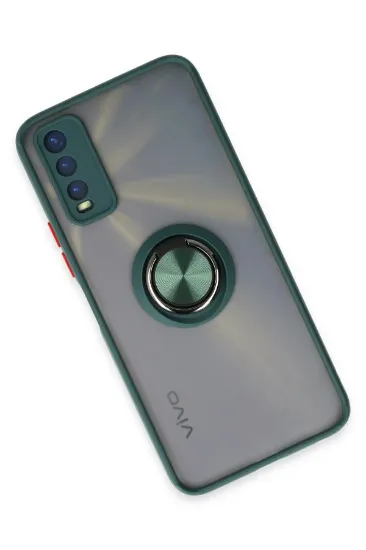 Newface Vivo Y11S Kılıf Montreal Yüzüklü Silikon Kapak - Yeşil resmi