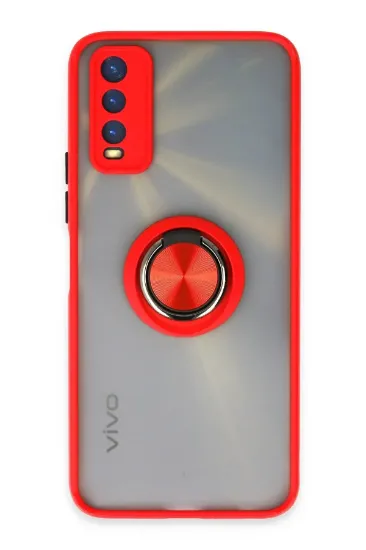Newface Vivo Y11S Kılıf Montreal Yüzüklü Silikon Kapak - Kırmızı resmi