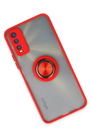 Newface Vivo Y11S Kılıf Montreal Yüzüklü Silikon Kapak - Kırmızı resmi