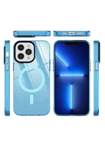 Newface iPhone 12 Pro Max Kılıf Beta Magneticsafe Silikon - Mavi resmi