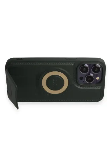 Newface iPhone 13 Pro Max Kılıf Merkür Magneticsafe Standlı Kapak - Koyu Yeşil resmi