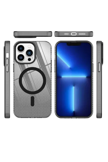 Newface iPhone 13 Pro Max Kılıf Beta Magneticsafe Silikon - Siyah resmi