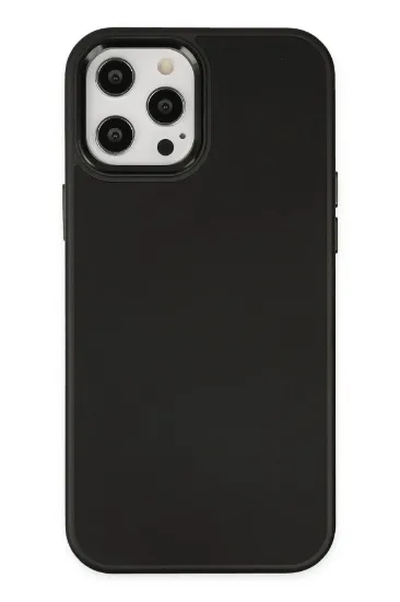 Newface iPhone 12 Pro Max Kılıf Asya Deri Silikon - Siyah resmi