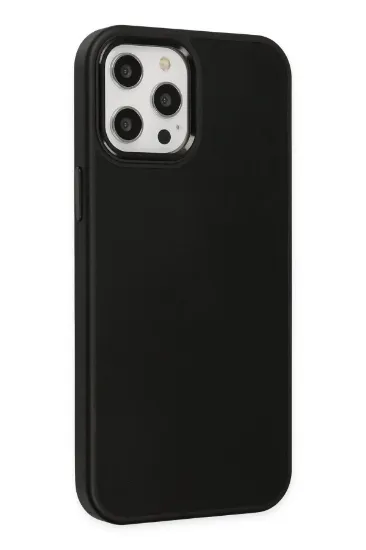 Newface iPhone 12 Pro Max Kılıf Asya Deri Silikon - Siyah resmi