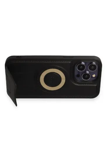 Newface iPhone 14 Pro Max Kılıf Merkür Magneticsafe Standlı Kapak - Siyah resmi