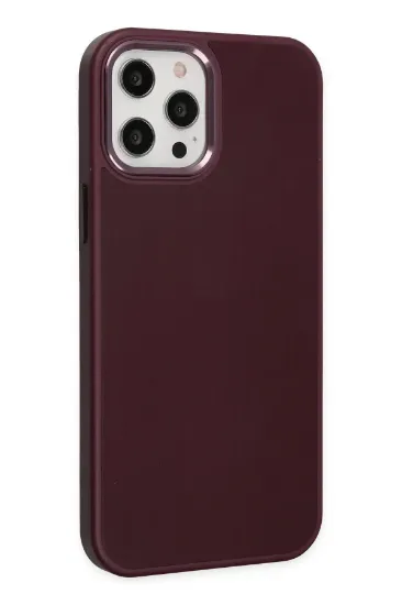 Newface iPhone 12 Pro Max Kılıf Asya Deri Silikon - Mürdüm resmi