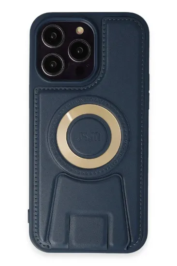 Newface iPhone 14 Pro Max Kılıf Merkür Magneticsafe Standlı Kapak - Lacivert resmi