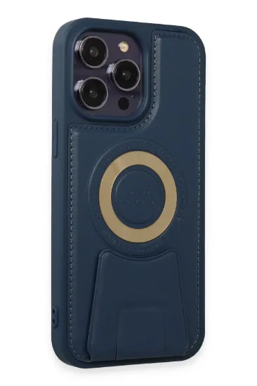 Newface iPhone 14 Pro Max Kılıf Merkür Magneticsafe Standlı Kapak - Lacivert resmi