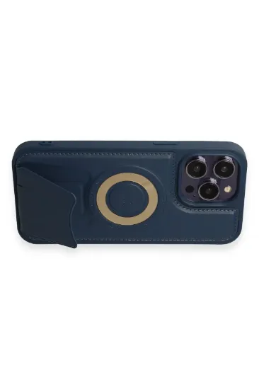 Newface iPhone 14 Pro Max Kılıf Merkür Magneticsafe Standlı Kapak - Lacivert resmi