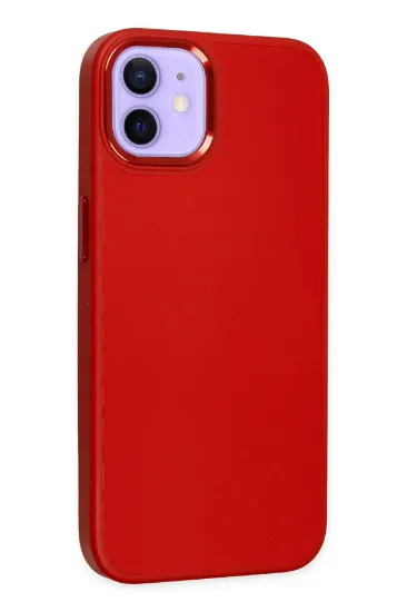 Newface iPhone 12 Kılıf Asya Deri Silikon - Kırmızı resmi