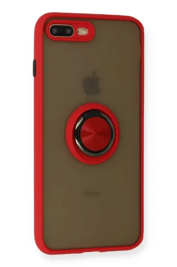 Newface iPhone 7 Plus Kılıf Montreal Yüzüklü Silikon Kapak - Kırmızı resmi