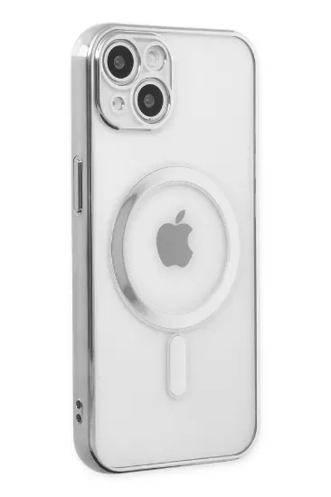 Newface iPhone 14 Plus Kılıf Magneticsafe Lazer Silikon - Gümüş resmi