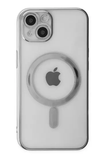 Newface iPhone 14 Plus Kılıf Magneticsafe Lazer Silikon - Gümüş resmi