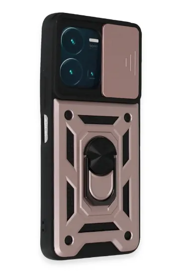 Newface Vivo Y35 Kılıf Pars Lens Yüzüklü Silikon - Rose Gold resmi