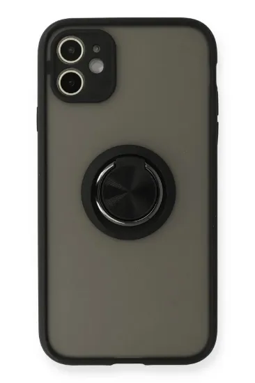 Newface iPhone 11 Kılıf Montreal Yüzüklü Silikon Kapak - Siyah resmi
