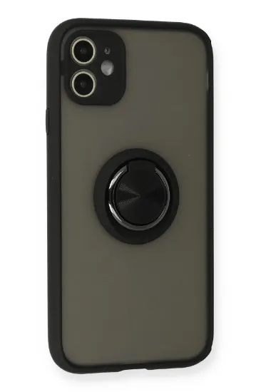 Newface iPhone 11 Kılıf Montreal Yüzüklü Silikon Kapak - Siyah resmi