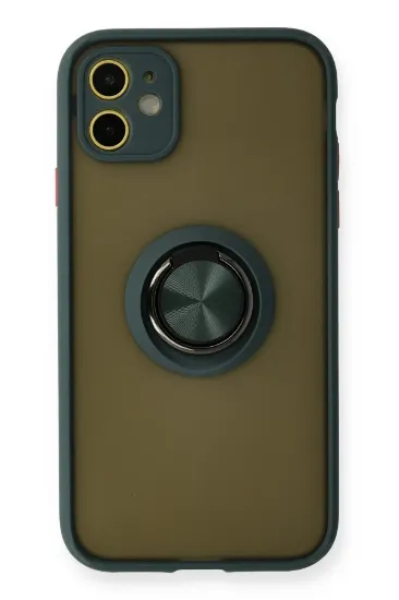 Newface iPhone 11 Kılıf Montreal Yüzüklü Silikon Kapak - Yeşil resmi