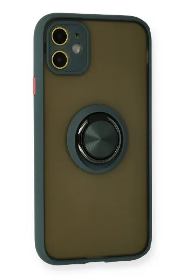 Newface iPhone 11 Kılıf Montreal Yüzüklü Silikon Kapak - Yeşil resmi
