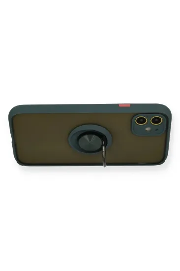 Newface iPhone 11 Kılıf Montreal Yüzüklü Silikon Kapak - Yeşil resmi