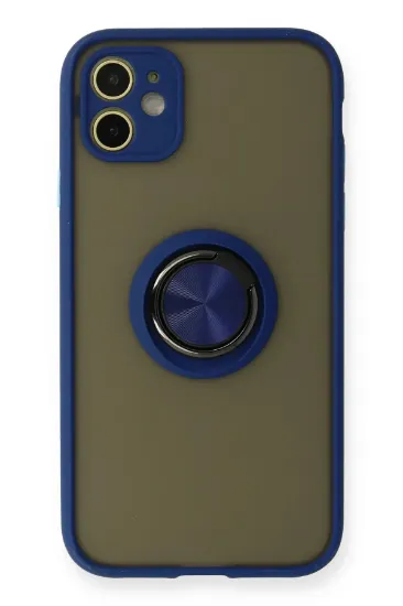 Newface iPhone 11 Kılıf Montreal Yüzüklü Silikon Kapak - Lacivert resmi