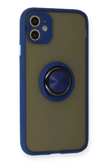 Newface iPhone 11 Kılıf Montreal Yüzüklü Silikon Kapak - Lacivert resmi
