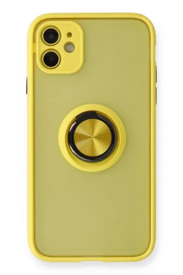 Newface iPhone 11 Kılıf Montreal Yüzüklü Silikon Kapak - Sarı resmi