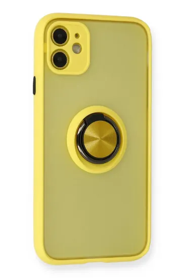 Newface iPhone 11 Kılıf Montreal Yüzüklü Silikon Kapak - Sarı resmi