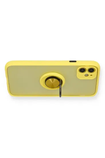 Newface iPhone 11 Kılıf Montreal Yüzüklü Silikon Kapak - Sarı resmi
