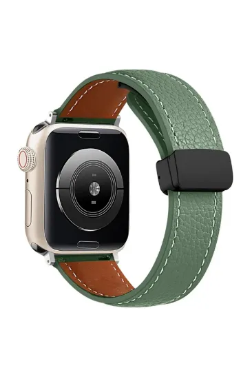 Newface Apple Watch 38mm KR414 Daks Deri Kordon - Koyu Yeşil resmi
