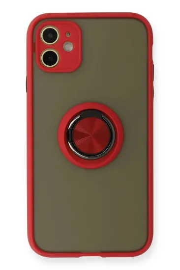 Newface iPhone 11 Kılıf Montreal Yüzüklü Silikon Kapak - Kırmızı resmi