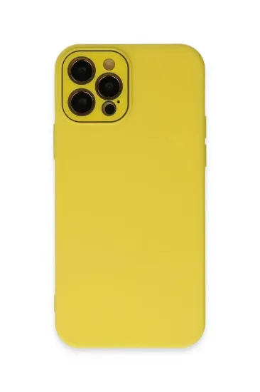 Newface iPhone 12 Pro Max Kılıf Lansman Glass Kapak - Sarı resmi