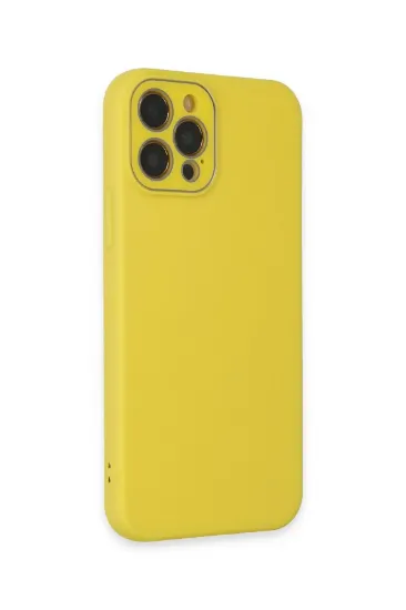 Newface iPhone 12 Pro Max Kılıf Lansman Glass Kapak - Sarı resmi